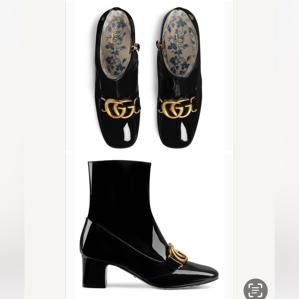 GUCCI 100% authentic,Bootie Leather Vitello Vernice, soft Nero Marmont, GG NWT - Picture 2 of 16
